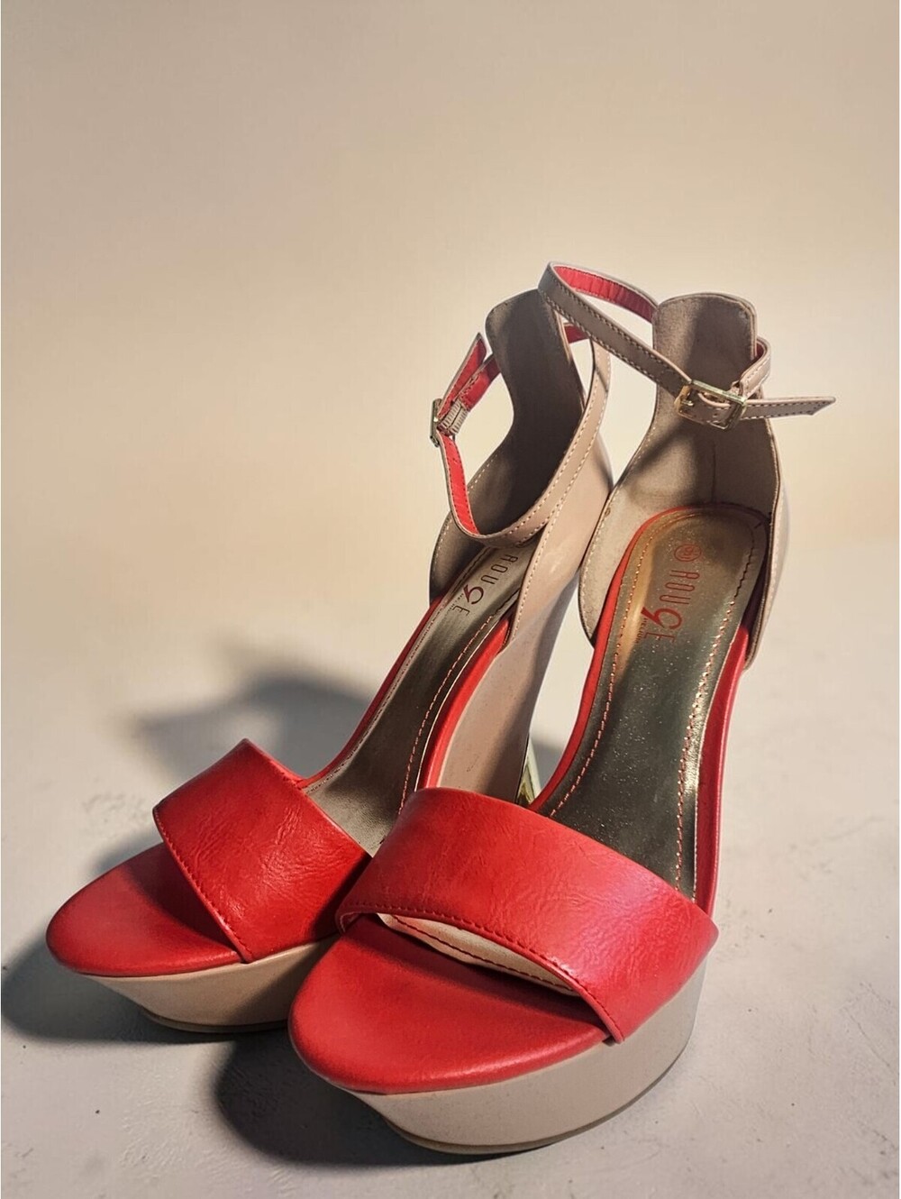 ROUGE Coral Red Open Toe Platform Ankle Strap Sandals - Size 9